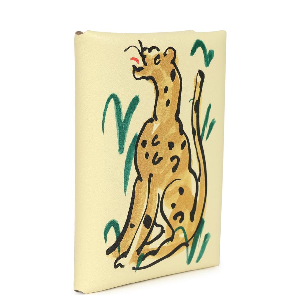 Hermes "Spring Panther" Calvi Duo Card Holder Jaune Milton Swift Palladium Hardware