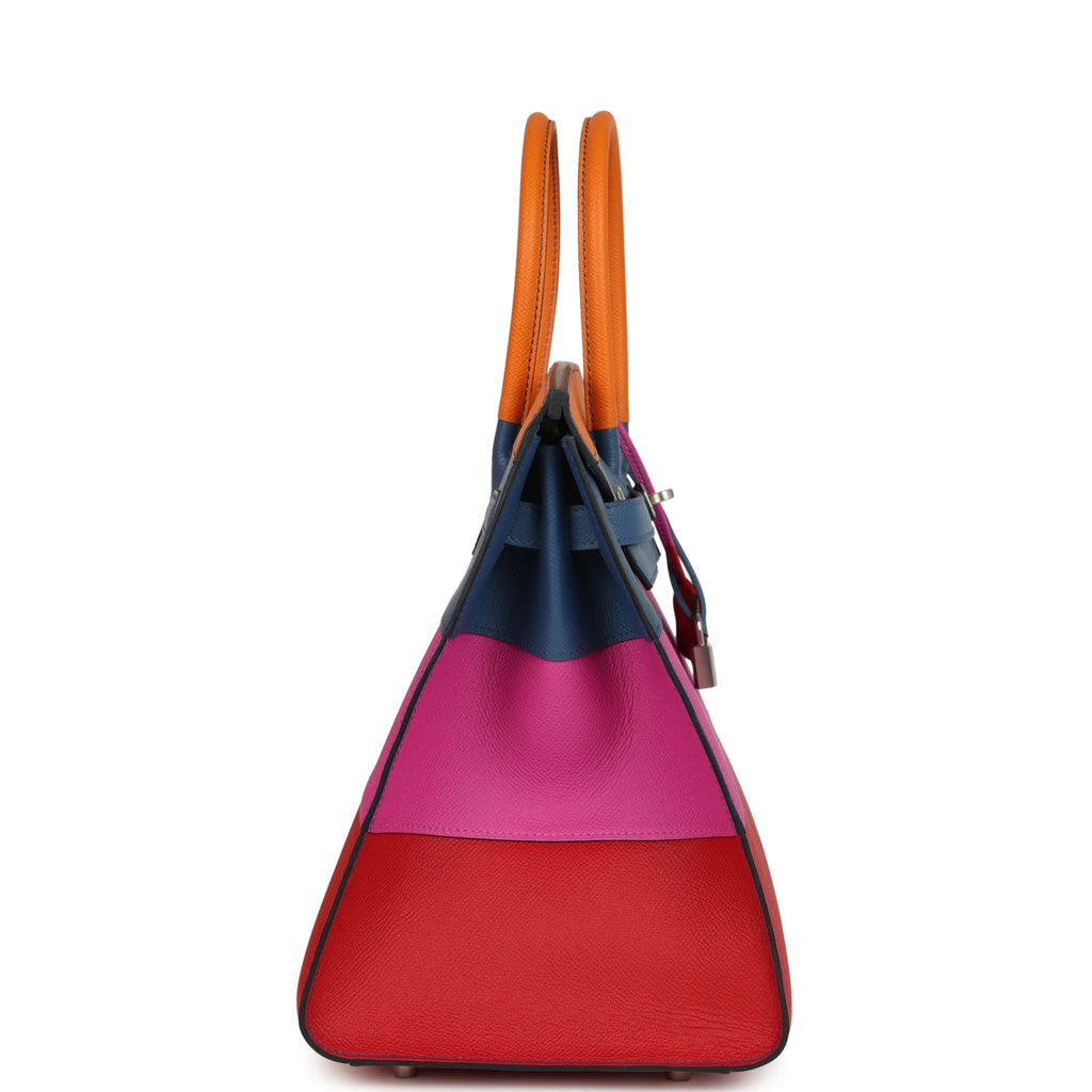 Hermes "Sunset" Birkin Sellier 35 Abricot Bleu Agate Magnolia And Rouge Casaque Epsom Palladium Hardware