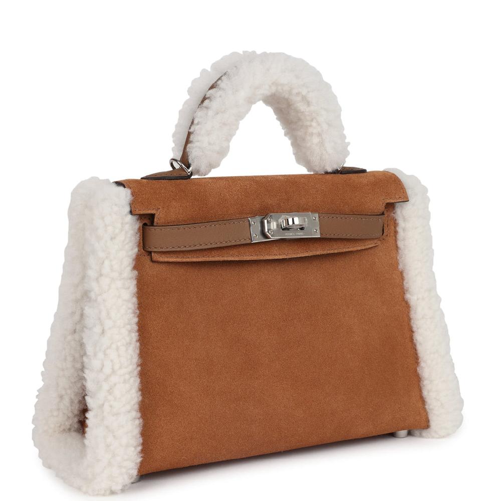 Hermes Teddy Kelly 20 Chamois Shearling And Swift Palladium Hardware