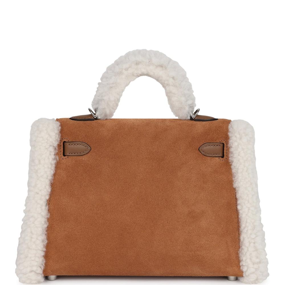 Hermes Teddy Kelly 20 Chamois Shearling And Swift Palladium Hardware