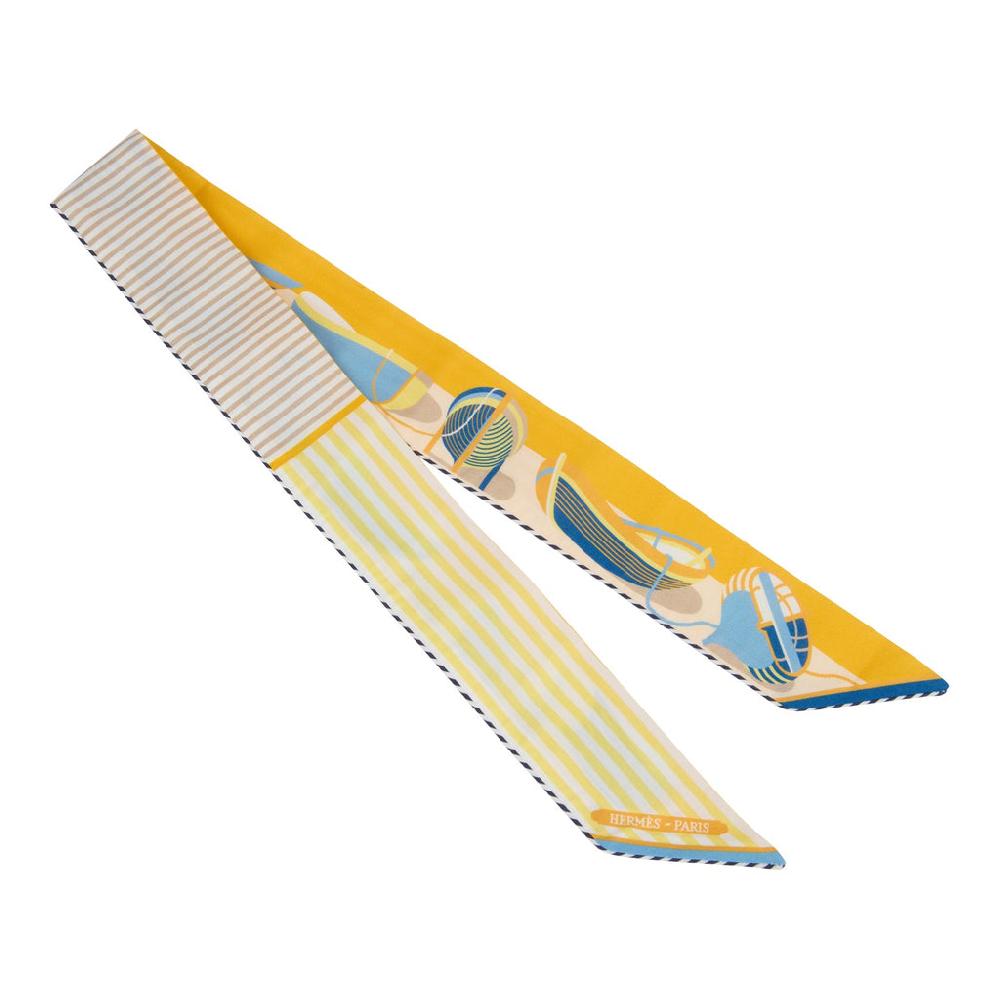 Hermes "Thalassa" Bouton D'Or Jaune Soufre & Blanc Multi Cotton Twilly Pair