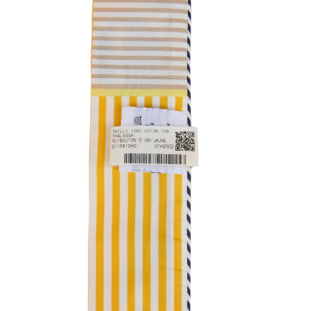 Hermes "Thalassa" Bouton D'Or Jaune Soufre & Blanc Multi Cotton Twilly Pair