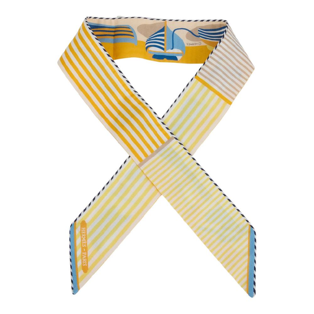 Hermes "Thalassa" Bouton D'Or Jaune Soufre & Blanc Multi Cotton Twilly Pair