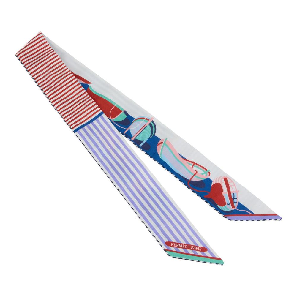 Hermes "Thalassa" Marine Violet & Rouge Multi Cotton Twilly Pair