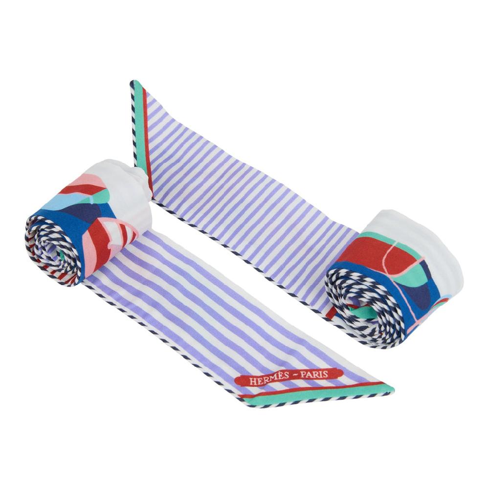 Hermes "Thalassa" Marine Violet & Rouge Multi Cotton Twilly Pair