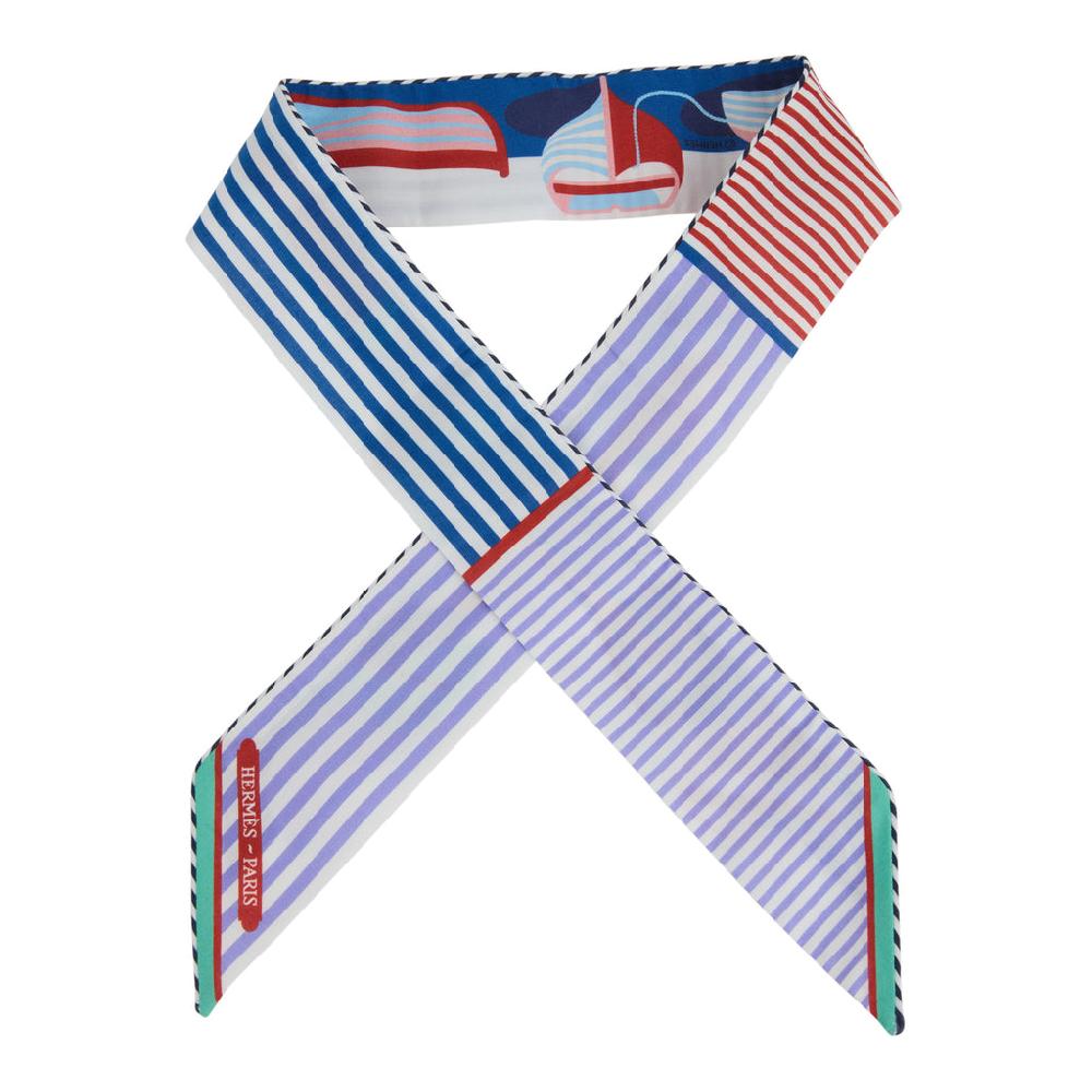 Hermes "Thalassa" Marine Violet & Rouge Multi Cotton Twilly Pair