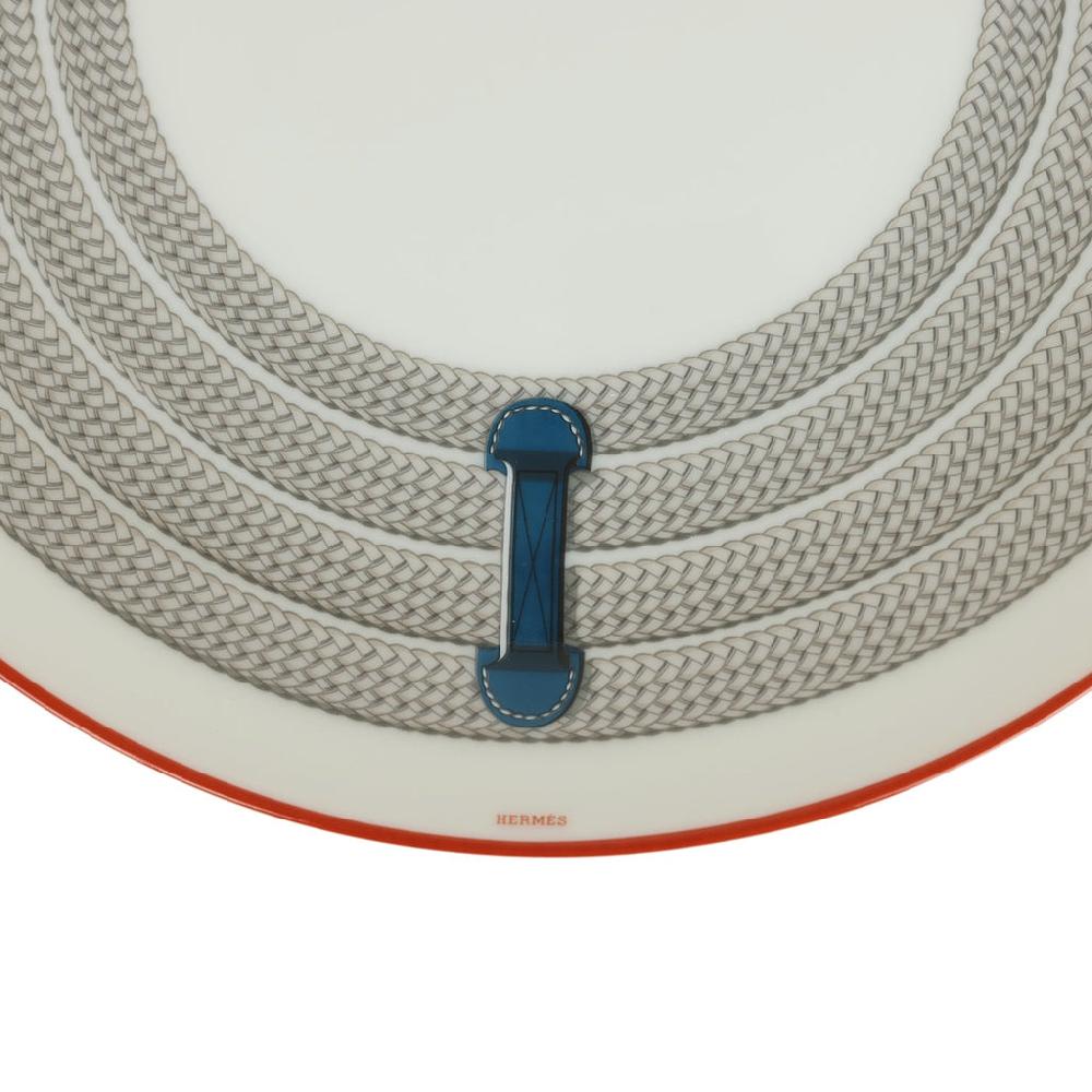 Hermes "Tressages Equestres" Orange White And Blue Porcelain Dessert Plate Set Of 2