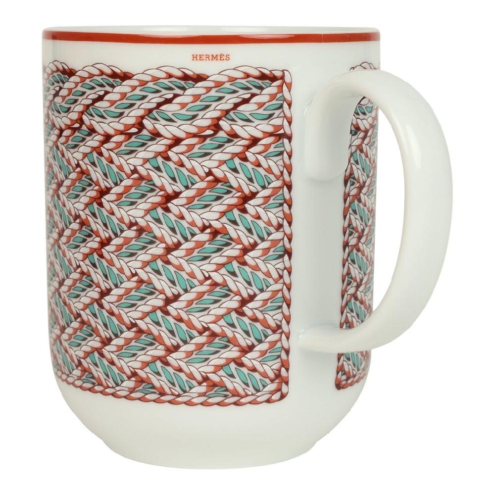 Hermes "Tressages Equestres" Orange White And Blue Porcelain Mug N°2