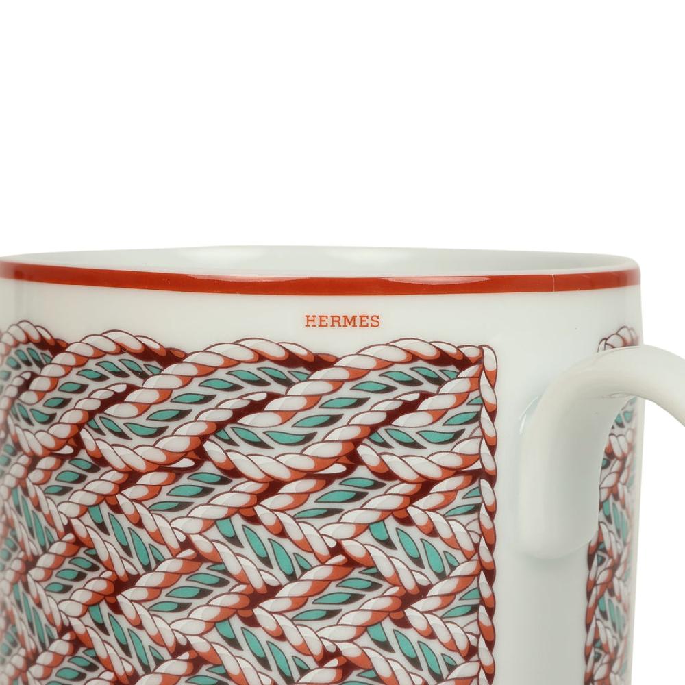 Hermes "Tressages Equestres" Orange White And Blue Porcelain Mug N°2