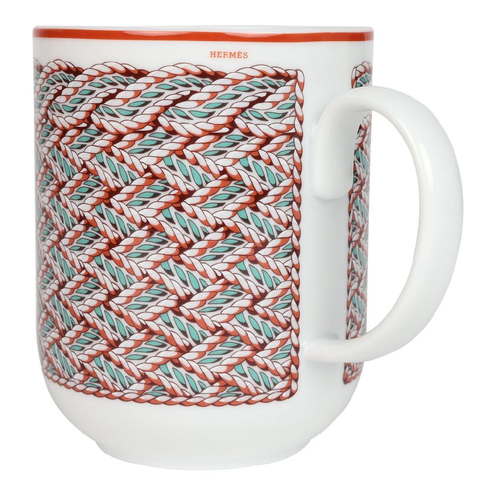 Hermes "Tressages Equestres" Orange/White/Blue Porcelain Mug N°2