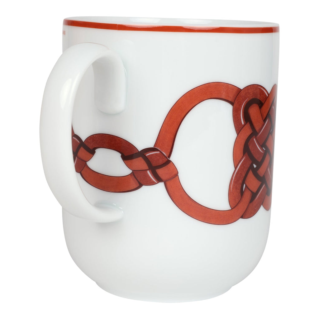 Hermes "Tressages Equestres" Orange/White/Red Porcelain Mug N°1