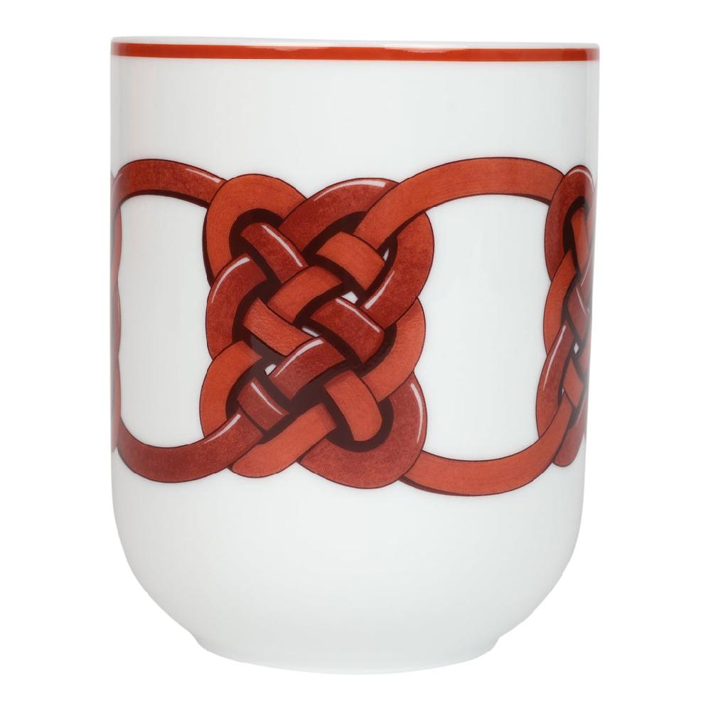 Hermes "Tressages Equestres" Orange/White/Red Porcelain Mug N°1