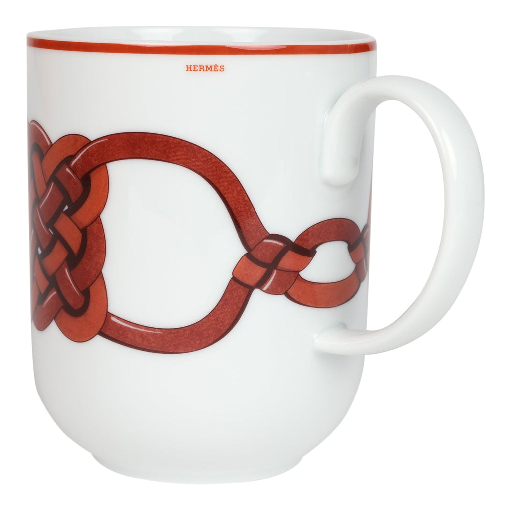 Hermes "Tressages Equestres" Orange/White/Red Porcelain Mug N°1