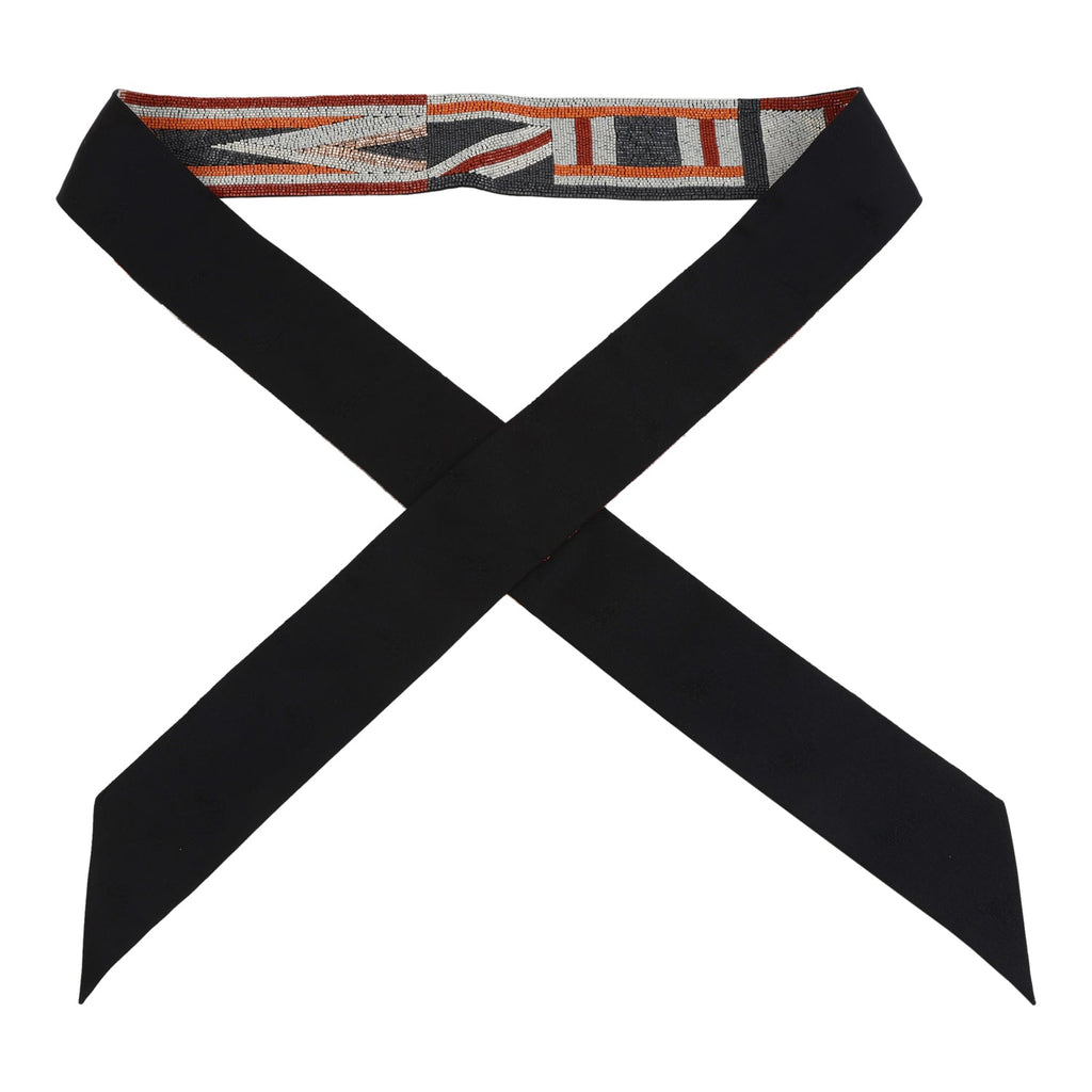 Hermes "Tresses H" Embroidered Black Rouge H and Argent Silk Twilly