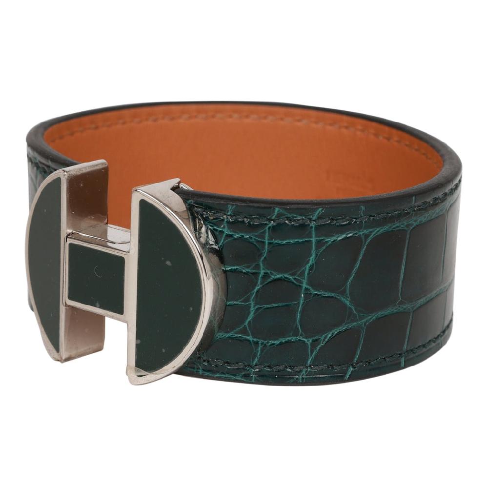 Hermes Vert Cypress Alligator 2002 H Bracelet PHW T2