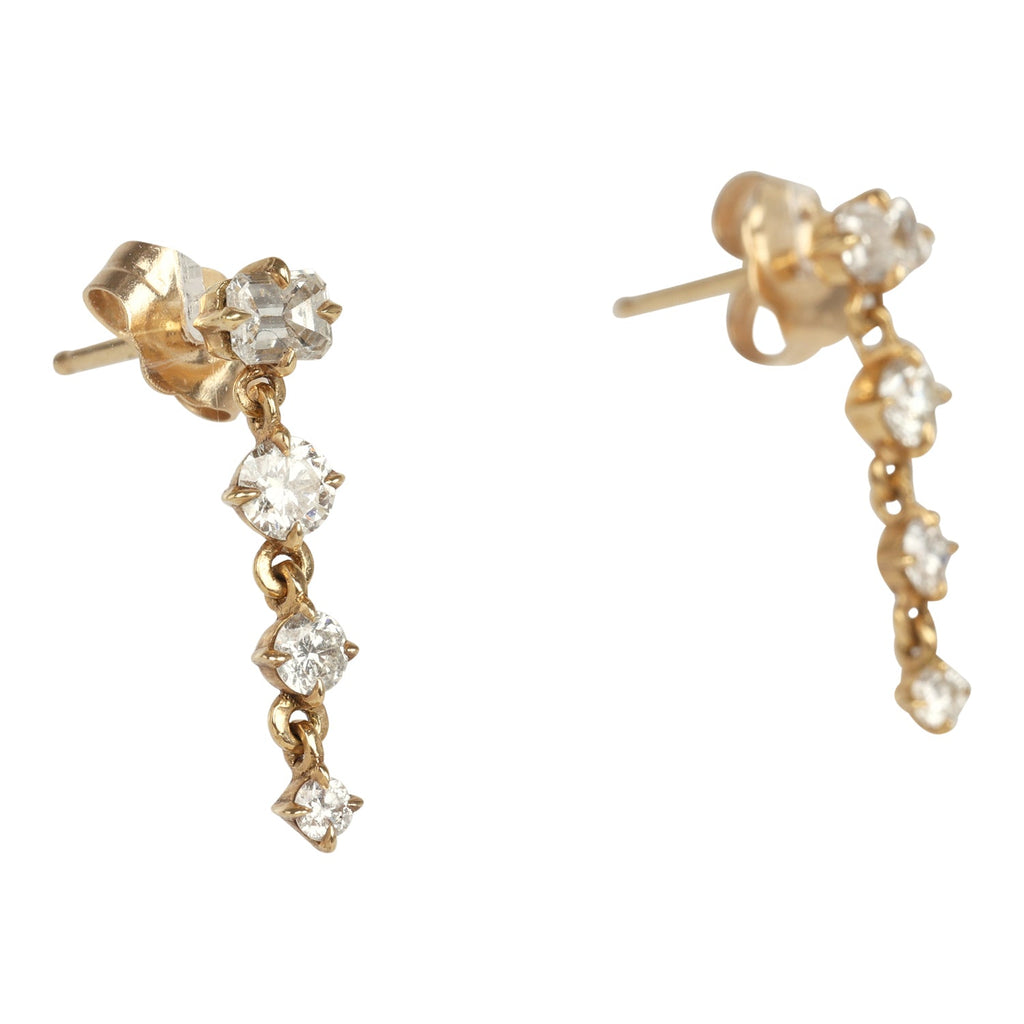 Lizzie Mandler Emerald Cut And Round Diamond Long Drop Earrings