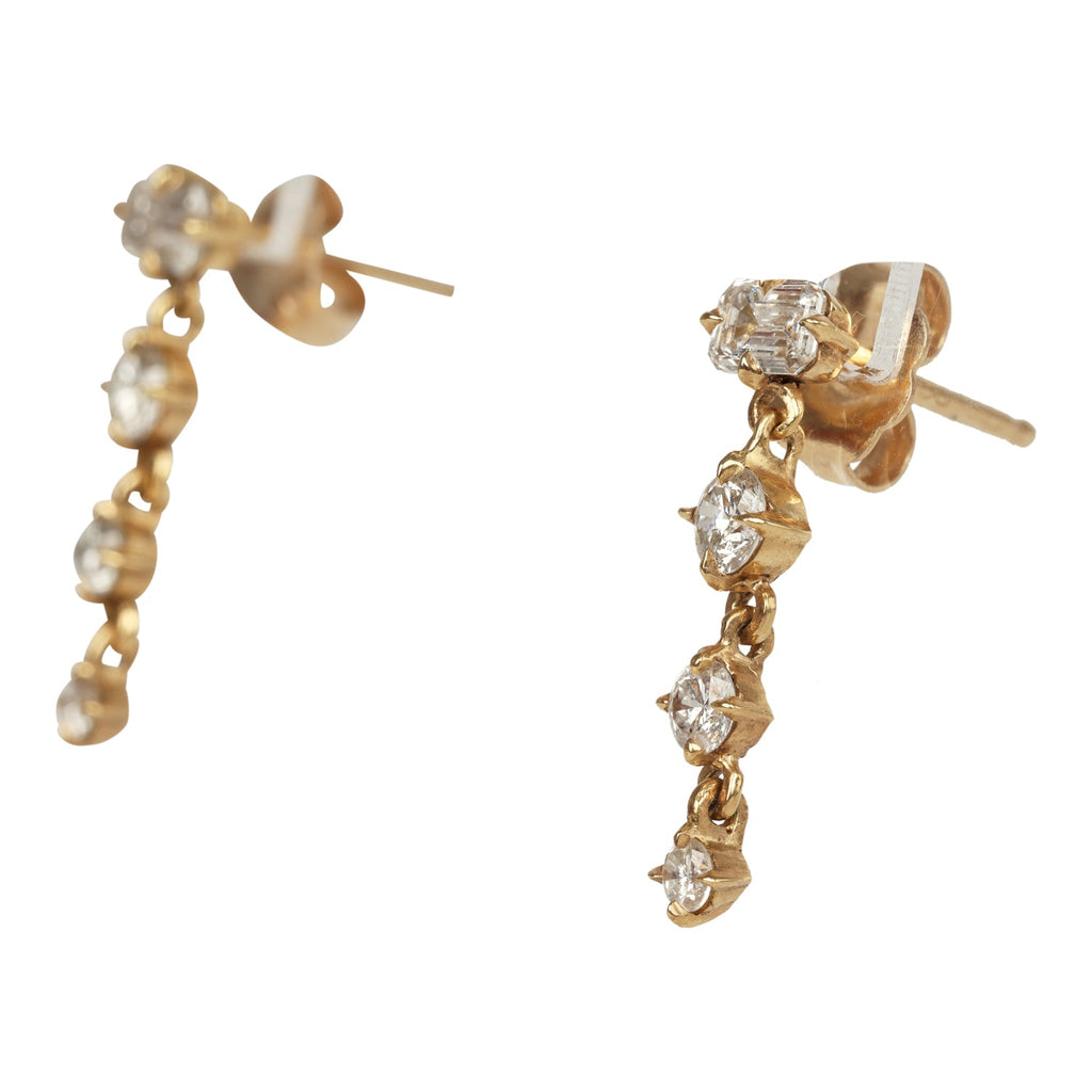 Lizzie Mandler Emerald Cut And Round Diamond Long Drop Earrings