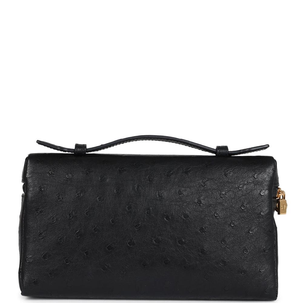 Loro Piana Extra Pocket L19 Pouch Black Ostrich Gold Hardware