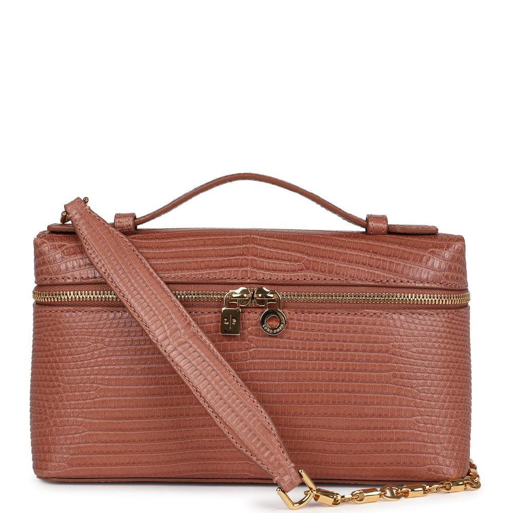 Loro Piana Extra Pocket L19 Pouch Brown Lizard Gold Hardware