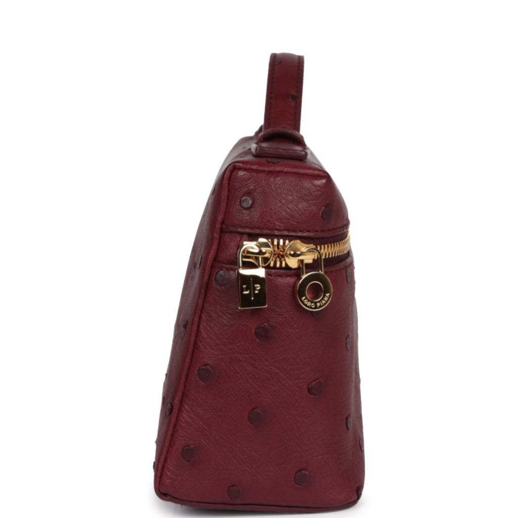 Loro Piana Extra Pocket L19 Pouch Burgundy Ostrich Gold Hardware