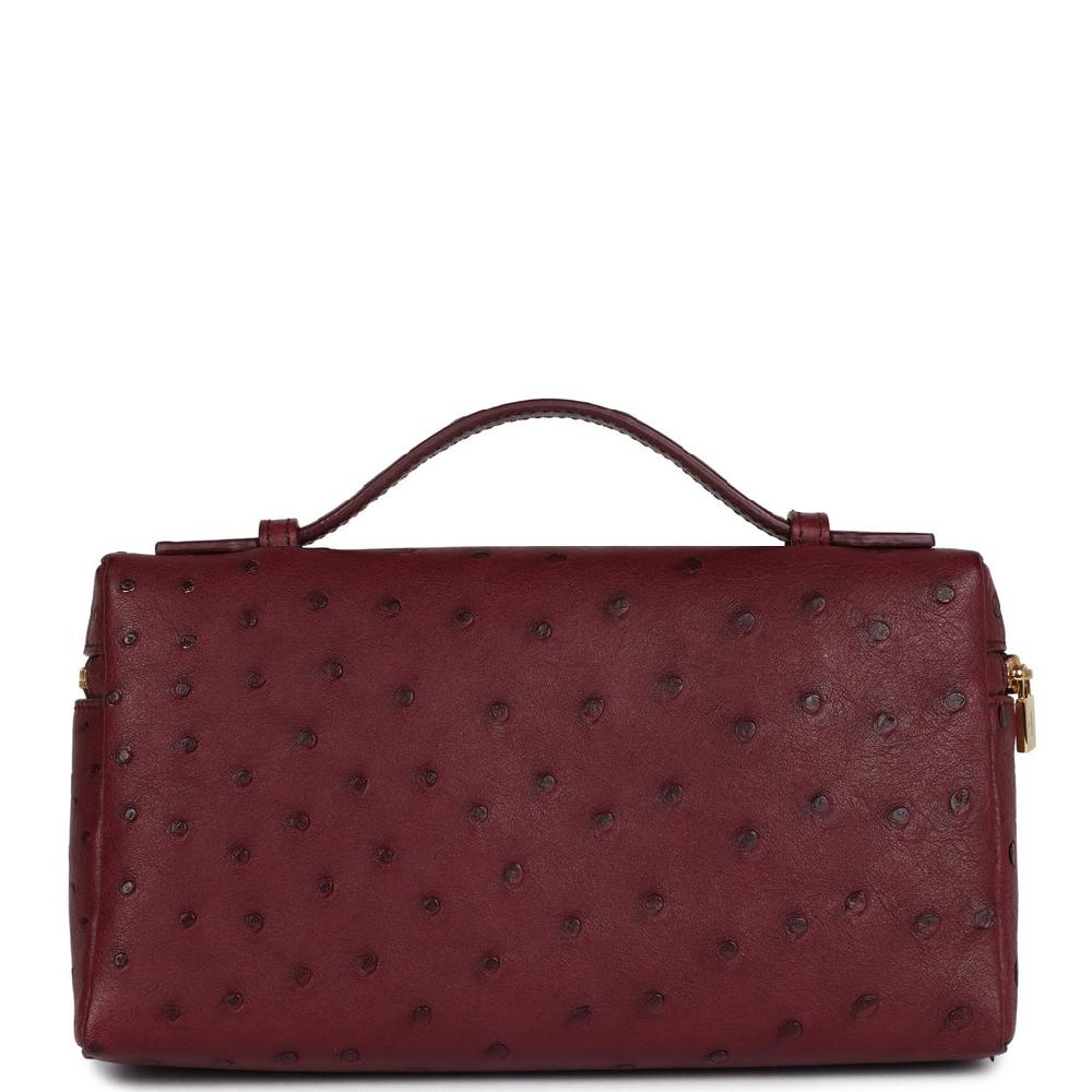 Loro Piana Extra Pocket L19 Pouch Burgundy Ostrich Gold Hardware
