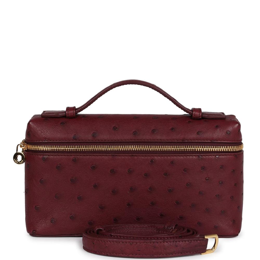 Loro Piana Extra Pocket L19 Pouch Burgundy Ostrich Gold Hardware