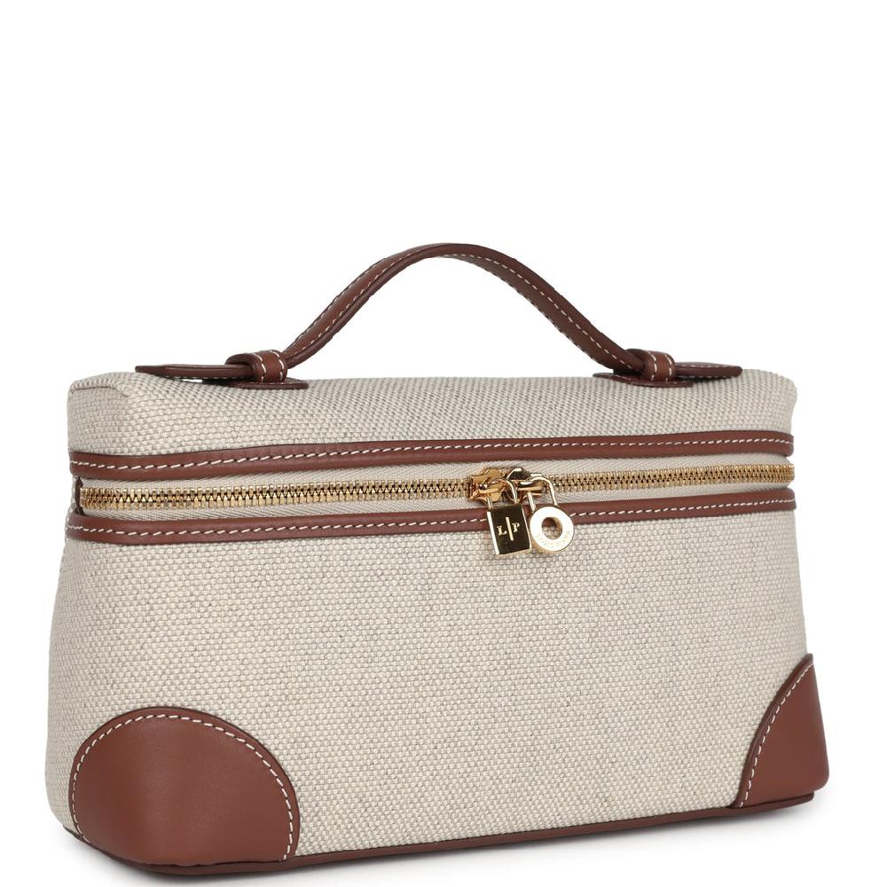 Loro Piana Extra Pocket L19 Pouch Natural And Sun Gold Linen Gold Hardware