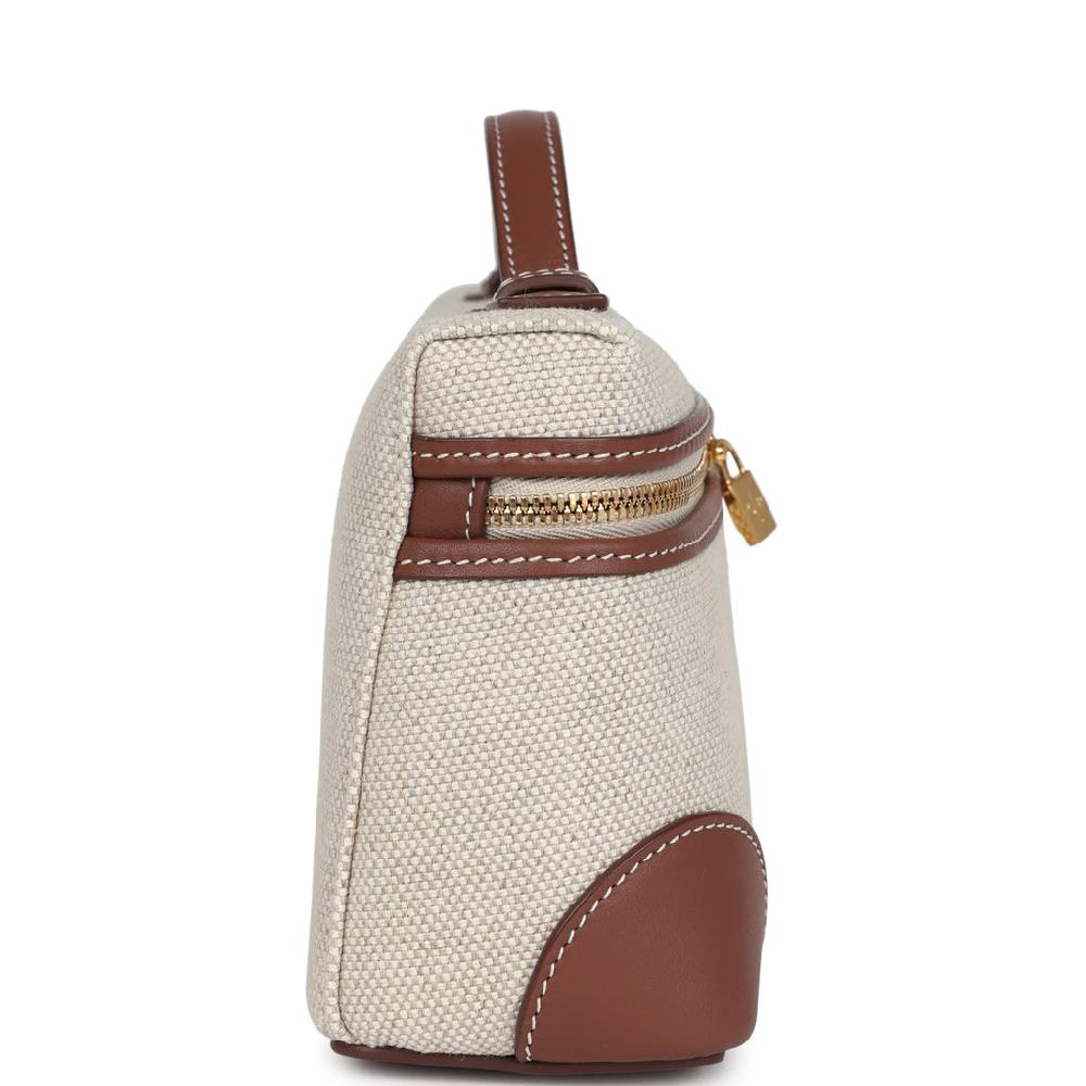 Loro Piana Extra Pocket L19 Pouch Natural And Sun Gold Linen Gold Hardware