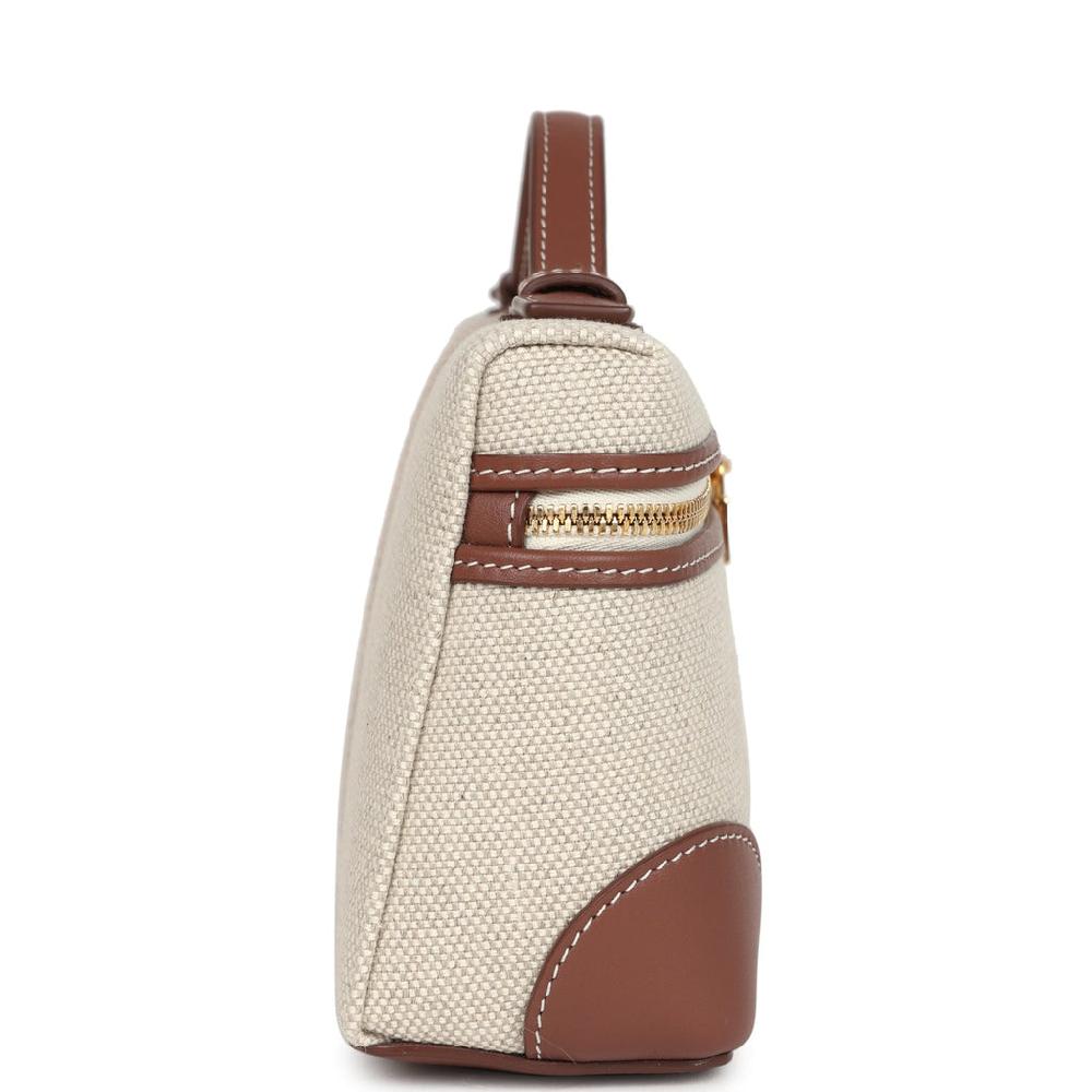 Loro Piana Extra Pocket L19 Pouch Record And Caramel Sugar Canvas Stripes Gold Hardware