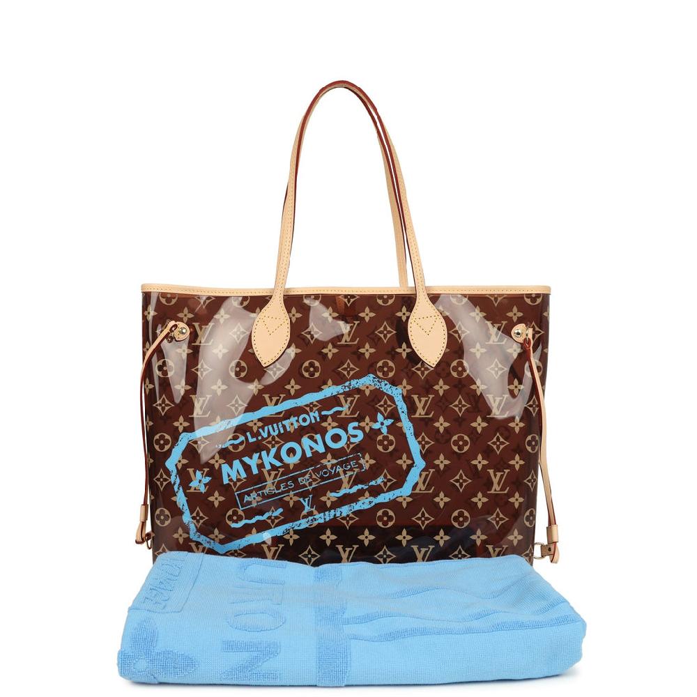 Louis Vuitton "Mykonos" Cities Neverfull GM Brown and Blue Monogram Vinyl Gold Hardware