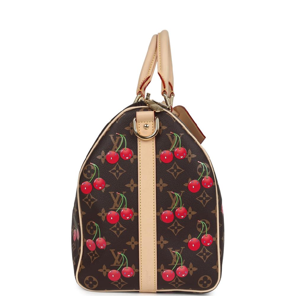 Louis Vuitton X Murakami Keepall Bandouliere 45 Red And Brown Cherry Monogram Gold Hardware