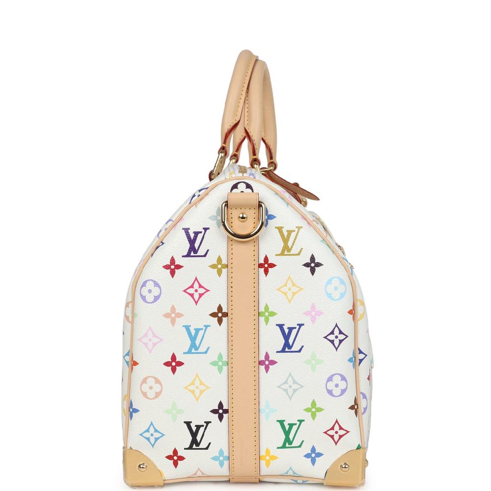 Louis Vuitton X Murakami Keepall Bandouliere 45 White Monogram Multicolored Gold Hardware