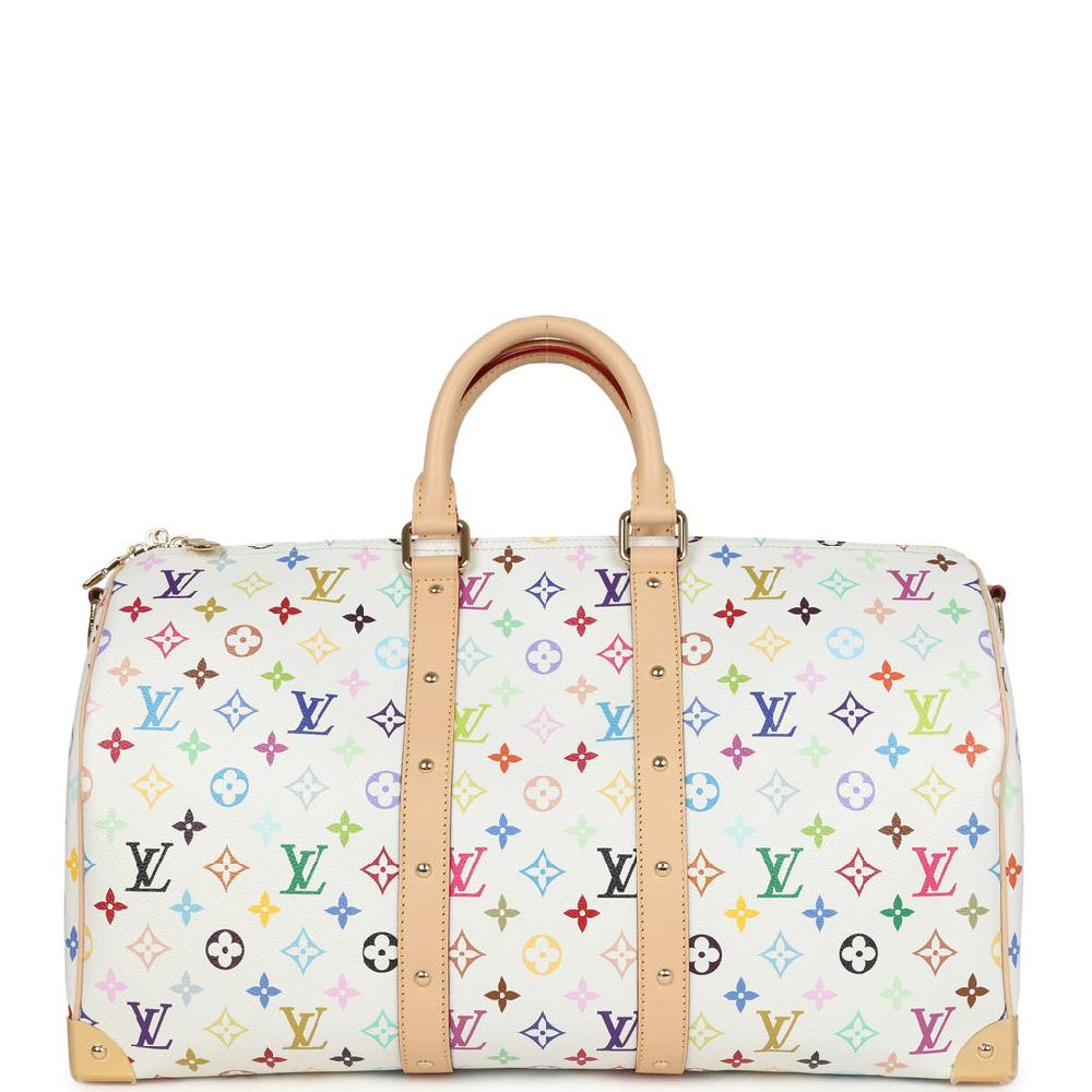 Louis Vuitton X Murakami Keepall Bandouliere 45 White Monogram Multicolored Gold Hardware