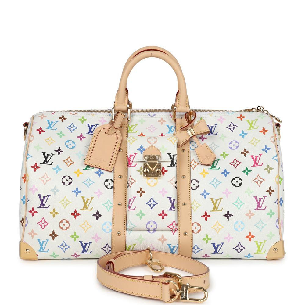 Louis Vuitton X Murakami Keepall Bandouliere 45 White Monogram Multicolored Gold Hardware