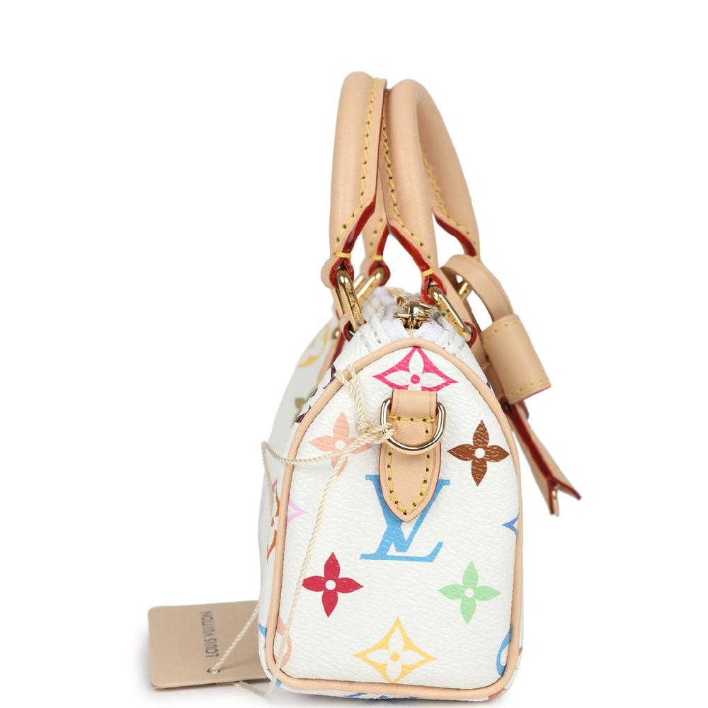 Louis Vuitton X Murakami Nano Speedy Bag White Multicolor Monogram Gold Hardware