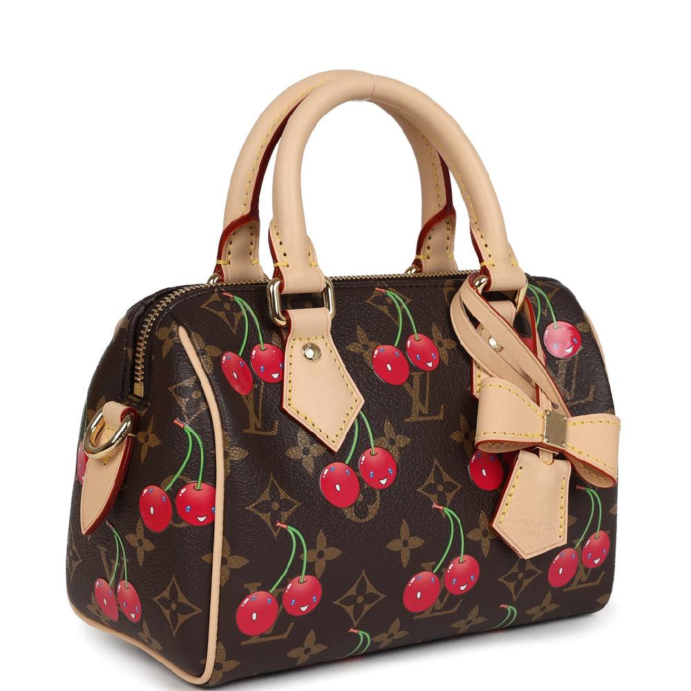 Louis Vuitton X Takashi Murakami Cerises Speedy Bandouliere 20 Bag Brown Cherry Monogram Gold Hardware