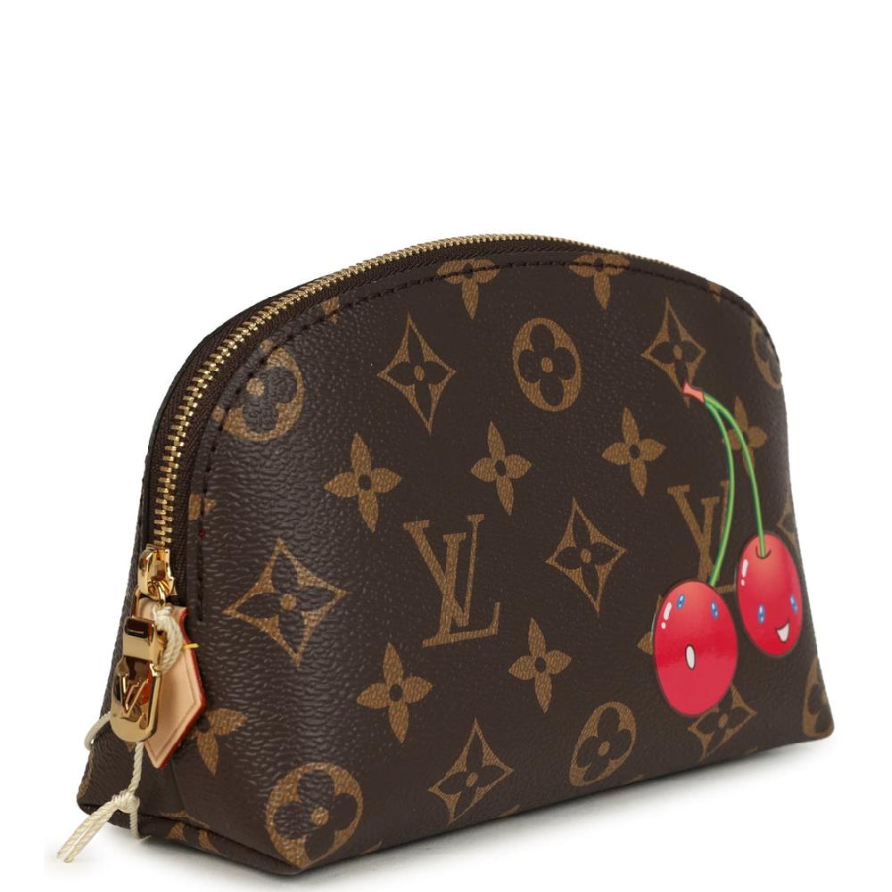 Louis Vuitton X Takashi Murakami Cherry Cosmetic Pouch Brown Monogram Gold Hardware