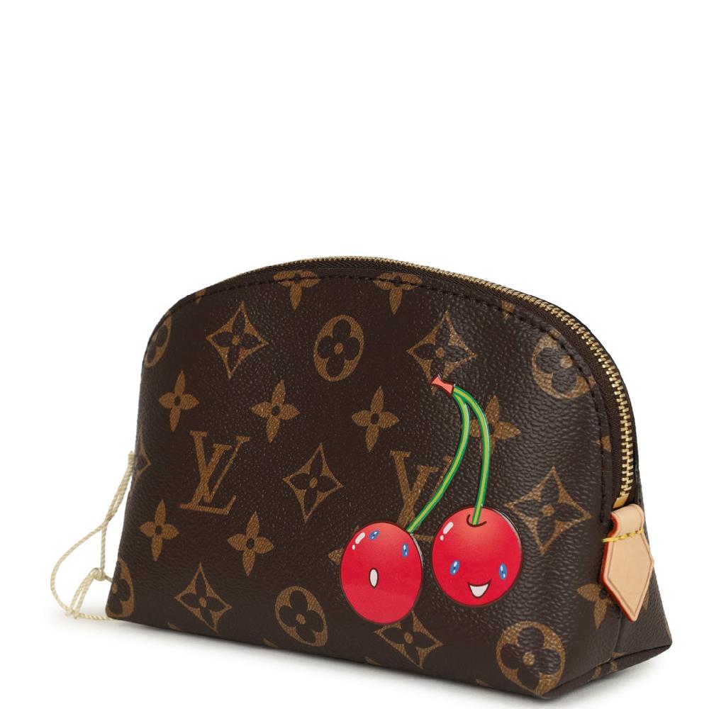 Louis Vuitton X Takashi Murakami Cherry Cosmetic Pouch Brown Monogram Gold Hardware