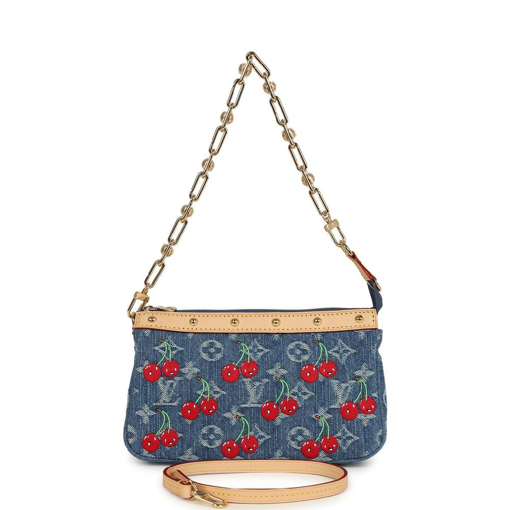 Louis Vuitton X Takashi Murakami Cherry Pochette Accessories Denim Monogram Gold Hardware