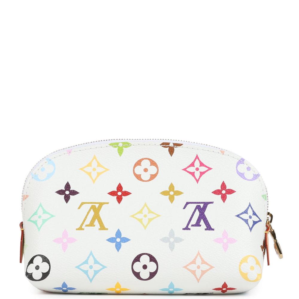 Louis Vuitton X Takashi Murakami Cosmetic Pouch PM White Multicolored Monogram Gold Hardware