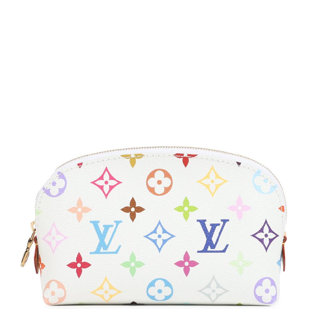 Louis Vuitton X Takashi Murakami Cosmetic Pouch PM White Multicolored Monogram Gold Hardware