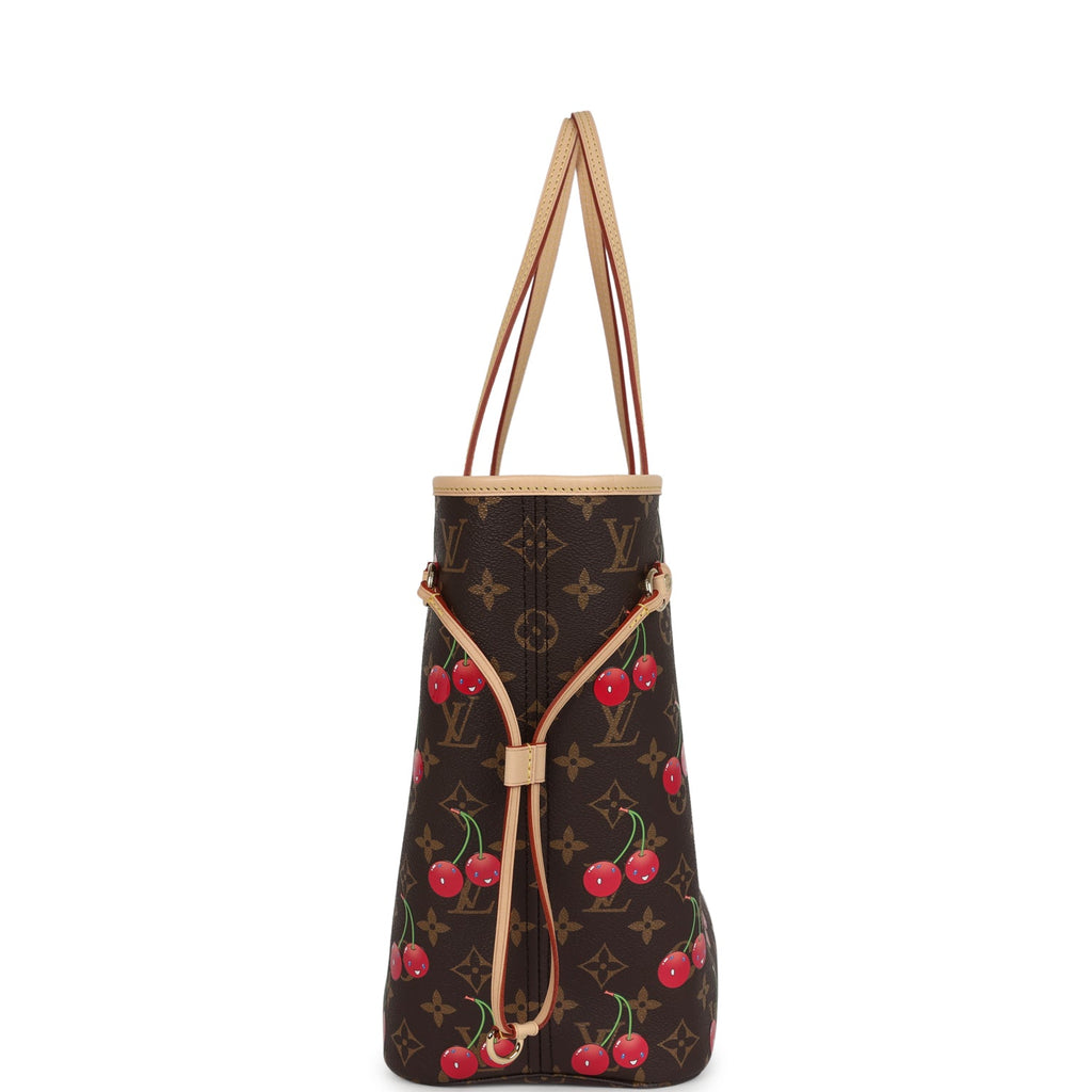 Louis Vuitton X Takashi Murakami Neverfull MM Cherry Brown Monogram Gold Hardware