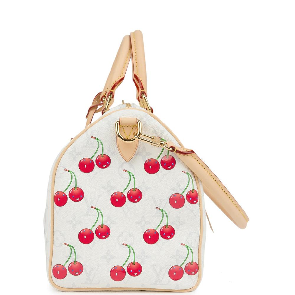 Louis Vuitton X Takashi Murakami Soft Speedy Bandouliere 30 Cherry White Monogram Gold Hardware