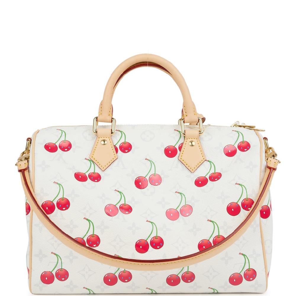 Louis Vuitton X Takashi Murakami Soft Speedy Bandouliere 30 Cherry White Monogram Gold Hardware