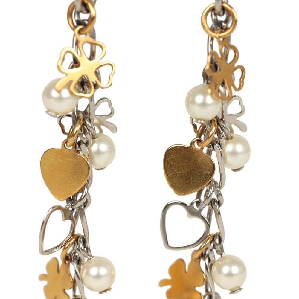 Pre-owned Chanel CC Clovers & Hearts Dangle Earrings Mixed Metal Hardware