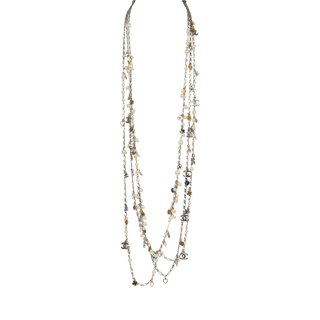 Pre-owned Chanel CC Clovers & Hearts Layered Necklace Mixed Metal Hardware