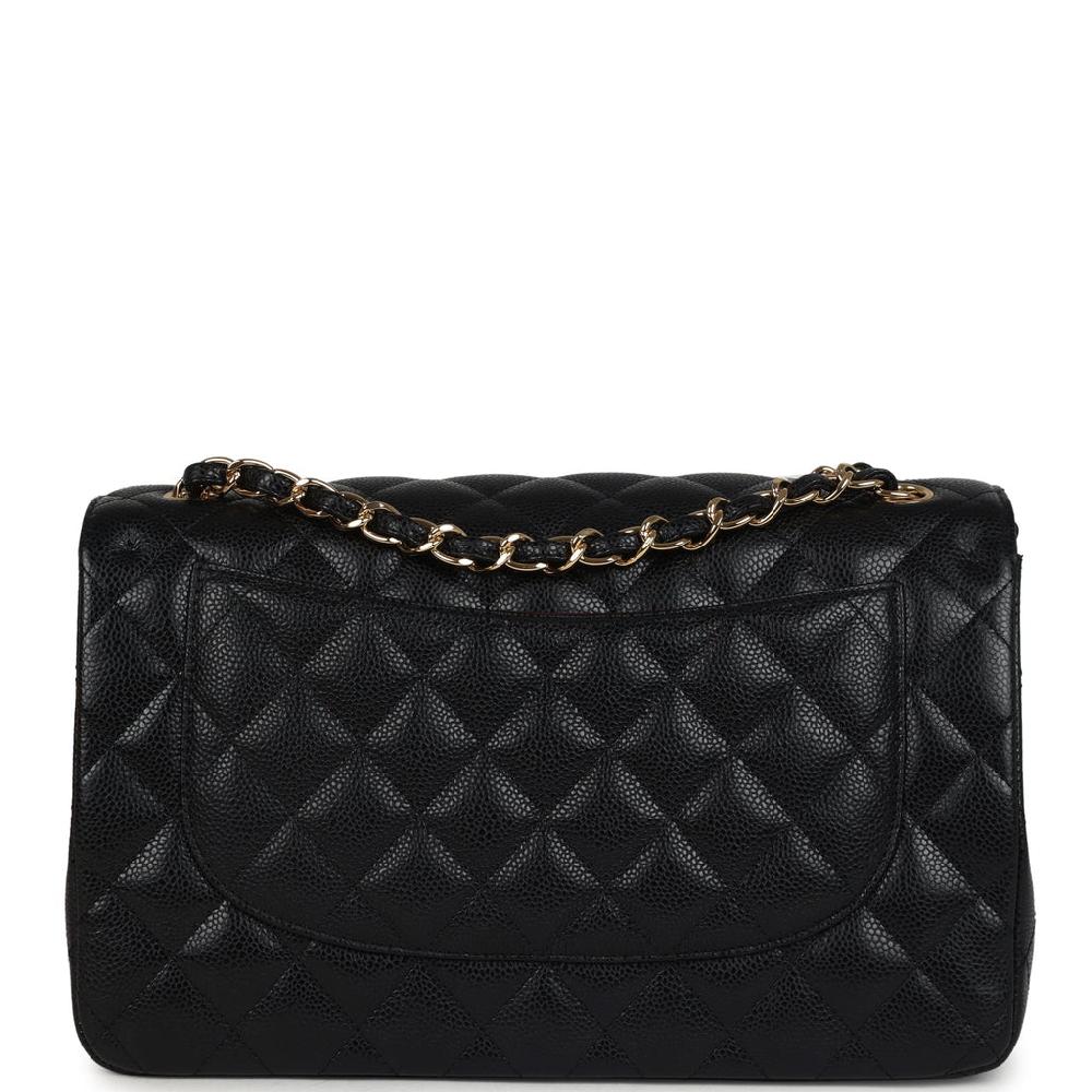 Pre-owned Chanel Jumbo Classic Double Flap Bag Black Caviar Gold Hardware