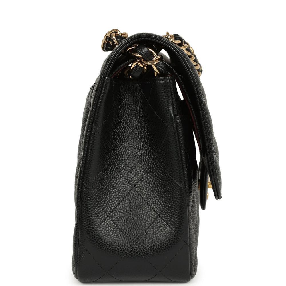 Pre-owned Chanel Jumbo Classic Double Flap Bag Black Caviar Gold Hardware