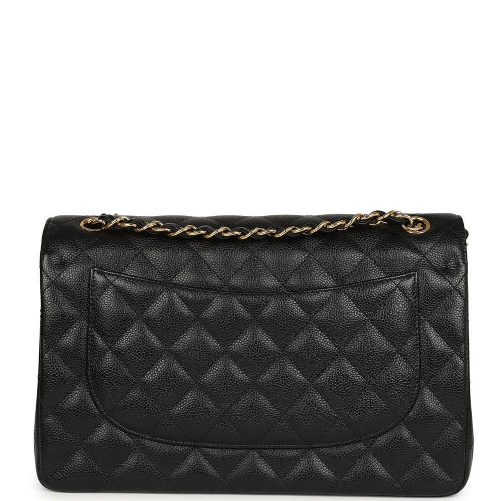 Pre-owned Chanel Jumbo Classic Double Flap Bag Black Caviar Gold Hardware