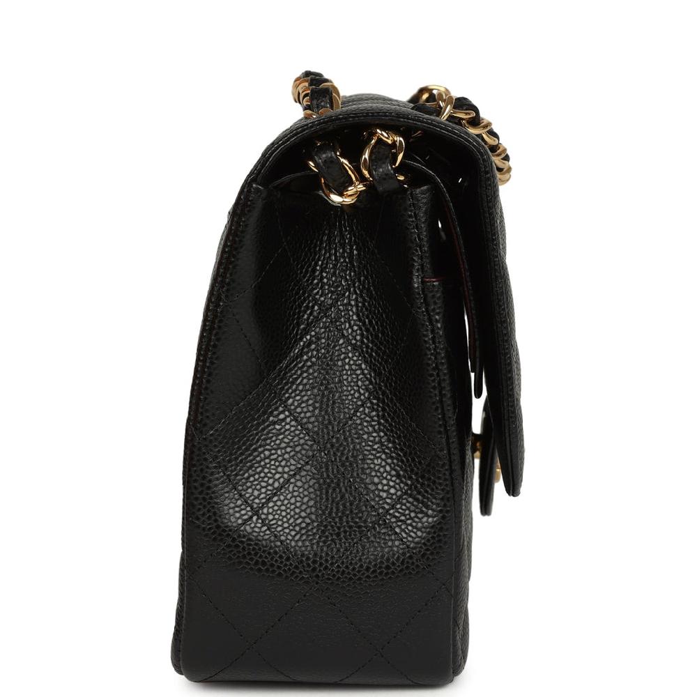 Pre-owned Chanel Jumbo Classic Double Flap Bag Black Caviar Gold Hardware